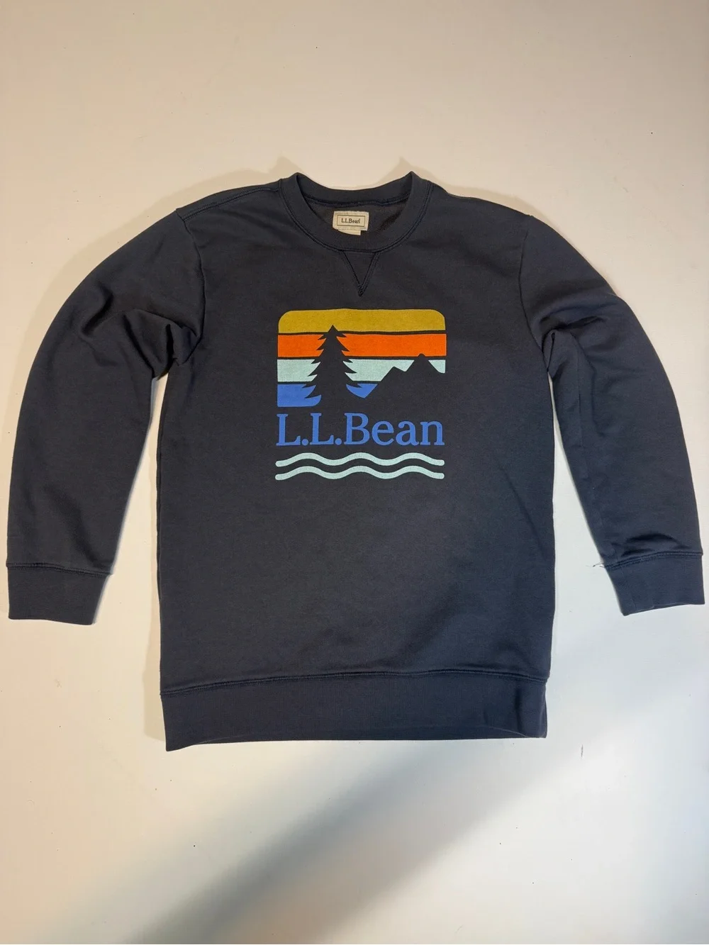 L.L. Bean Navy Kids Graphic Crewneck Sweatshirt with Sunset Logo